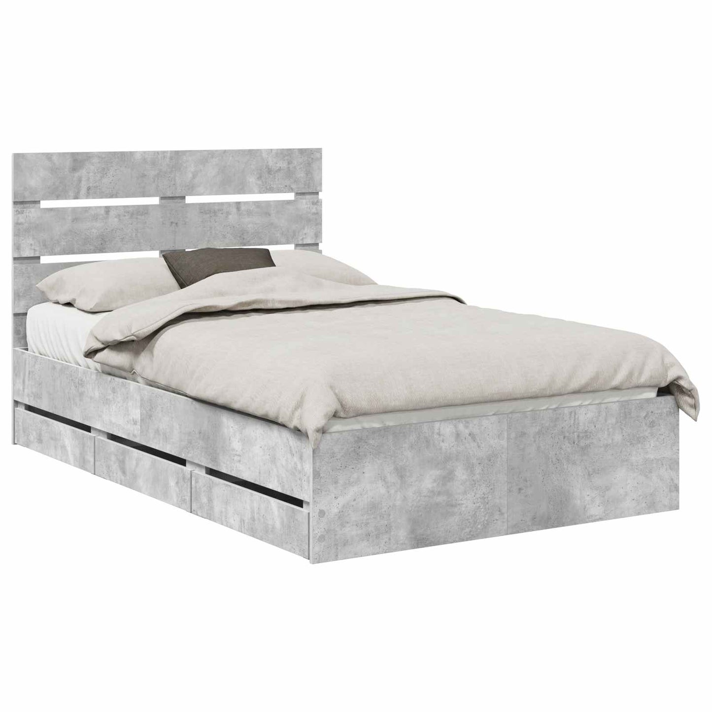 vidaXL Bed Frame with Drawer Concrete Grey 135 x 190 cm Engineer Wood