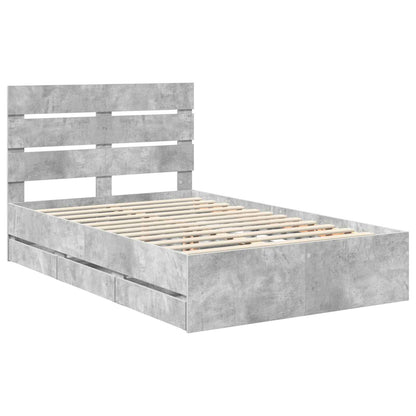 vidaXL Bed Frame with Drawer Concrete Grey 135 x 190 cm Engineer Wood