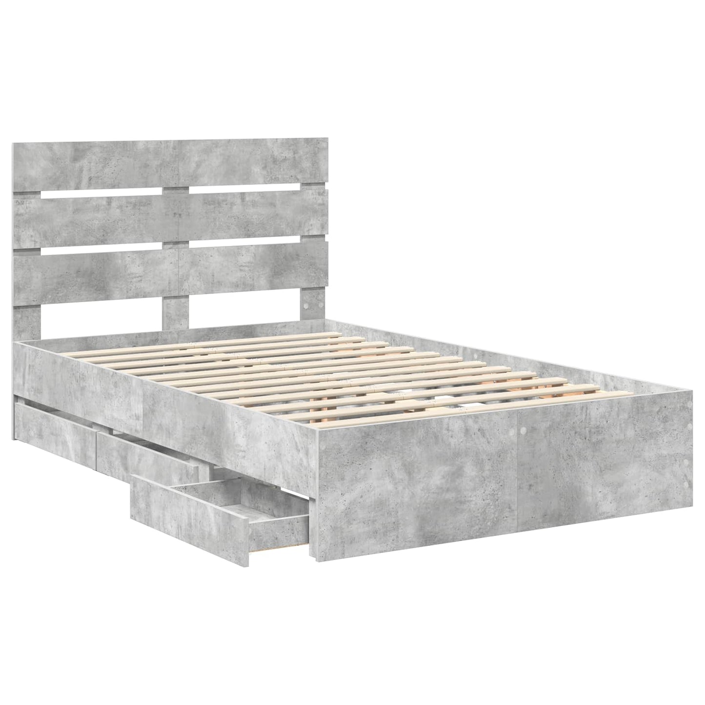 vidaXL Bed Frame with Drawer Concrete Grey 135 x 190 cm Engineer Wood