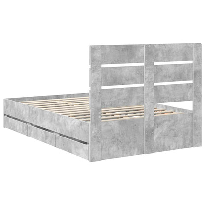 vidaXL Bed Frame with Drawer Concrete Grey 135 x 190 cm Engineer Wood