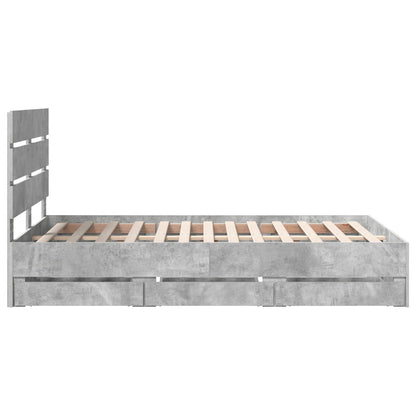 vidaXL Bed Frame with Drawer Concrete Grey 135 x 190 cm Engineer Wood