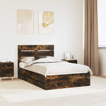 vidaXL Bed Frame with Drawer Smoked Oak 135 x 190 cm Engineer Wood