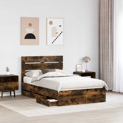 vidaXL Bed Frame with Drawer Smoked Oak 135 x 190 cm Engineer Wood