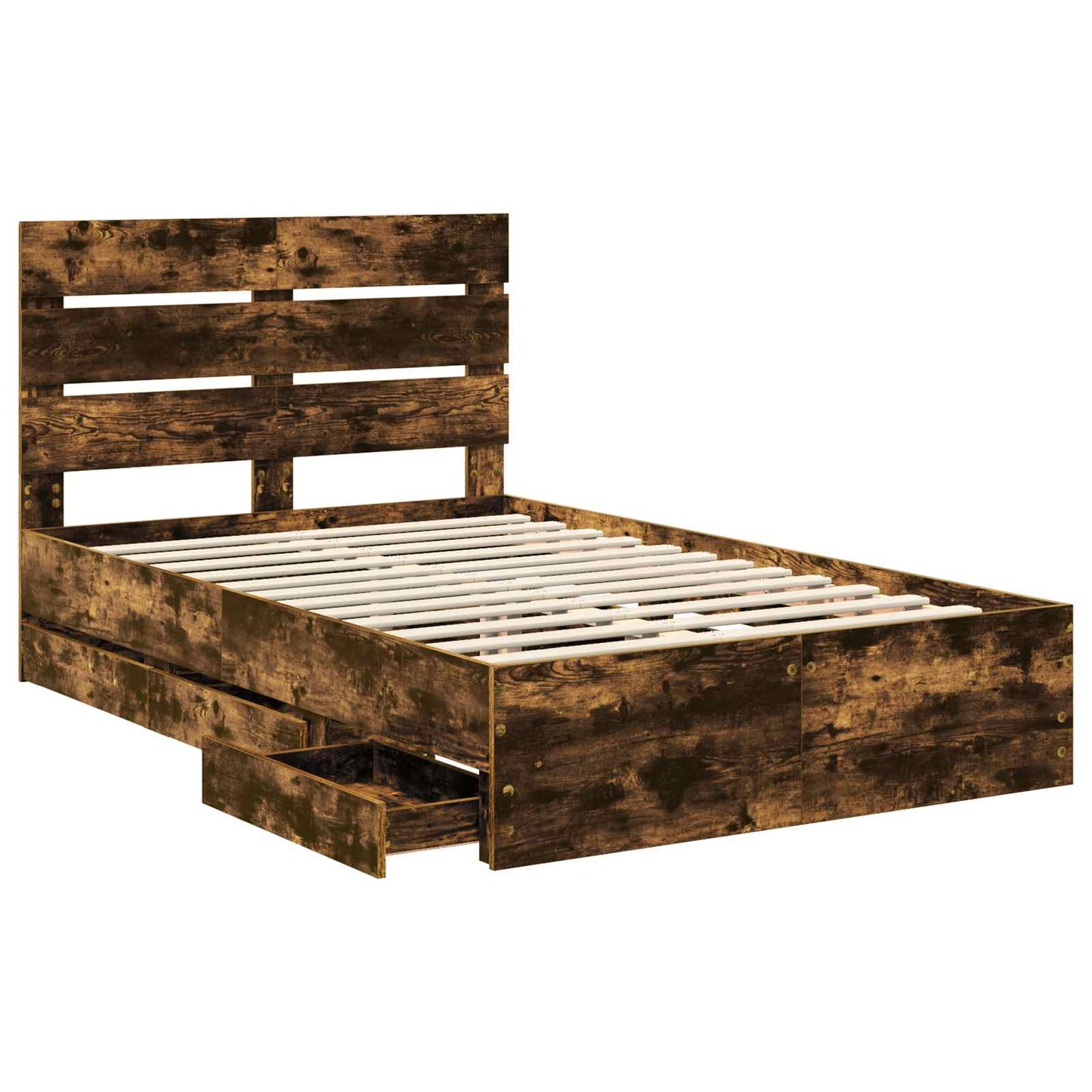 vidaXL Bed Frame with Drawer Smoked Oak 135 x 190 cm Engineer Wood
