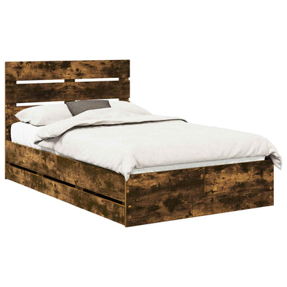 vidaXL Bed Frame with Drawer Smoked Oak 120 x 200 cm Engineer Wood