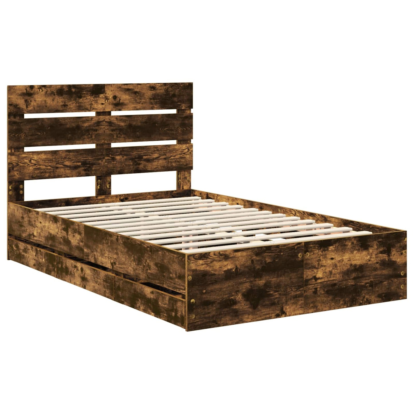 vidaXL Bed Frame with Drawer Smoked Oak 120 x 200 cm Engineer Wood