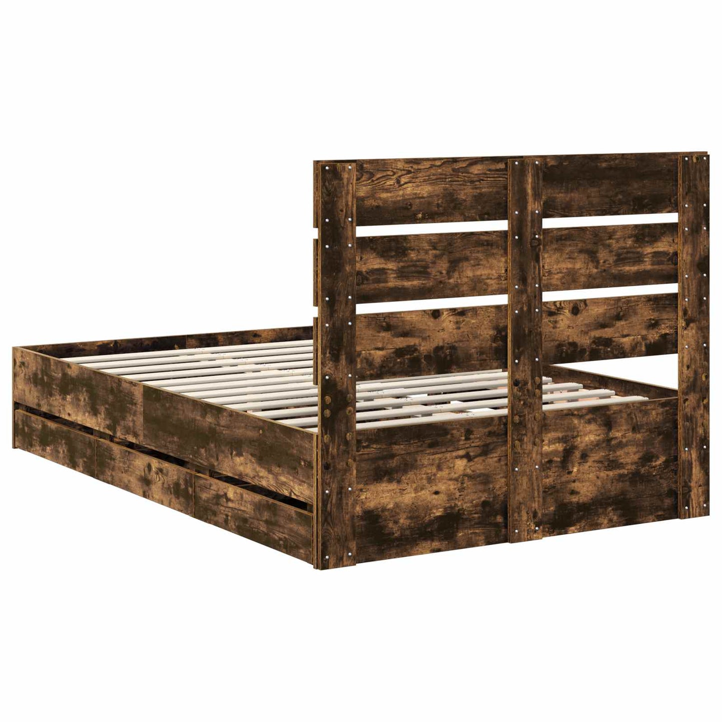 vidaXL Bed Frame with Drawer Smoked Oak 120 x 200 cm Engineer Wood