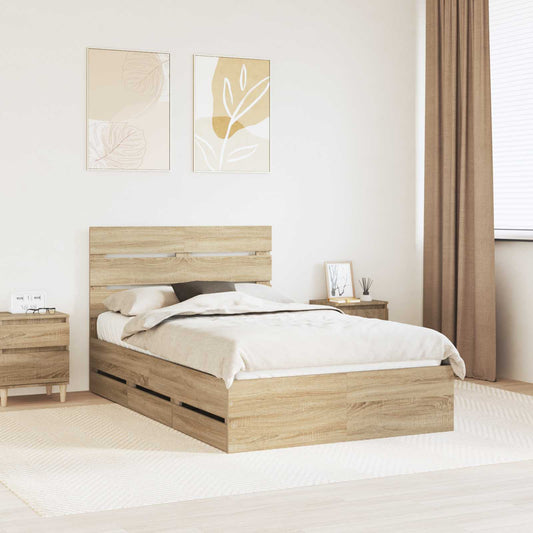vidaXL Bed Frame with Drawer Sonoma Oak 120 x 190 cm Engineer Wood