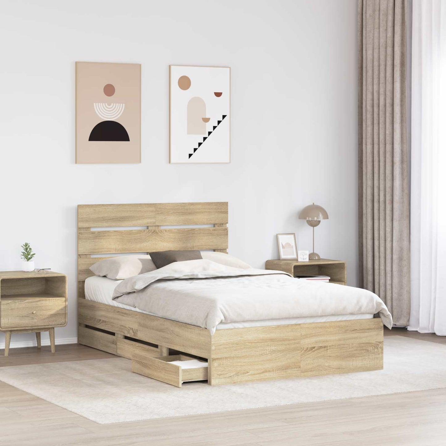 vidaXL Bed Frame with Drawer Sonoma Oak 120 x 190 cm Engineer Wood