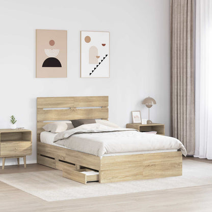vidaXL Bed Frame with Drawer Sonoma Oak 120 x 190 cm Engineer Wood