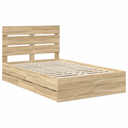vidaXL Bed Frame with Drawer Sonoma Oak 120 x 190 cm Engineer Wood