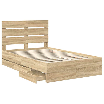 vidaXL Bed Frame with Drawer Sonoma Oak 120 x 190 cm Engineer Wood