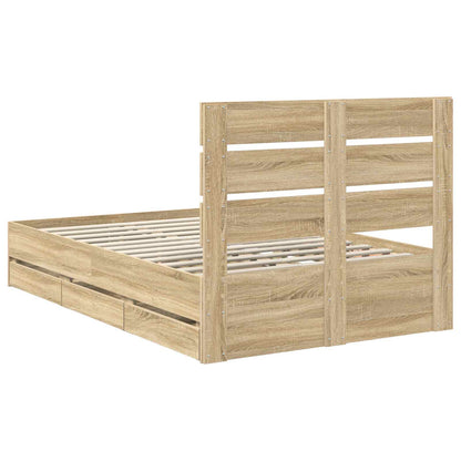 vidaXL Bed Frame with Drawer Sonoma Oak 120 x 190 cm Engineer Wood
