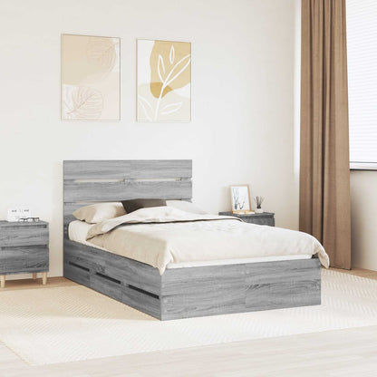 vidaXL Bed Frame with Drawer Grey Sonoma 120 x 190 cm Engineer Wood
