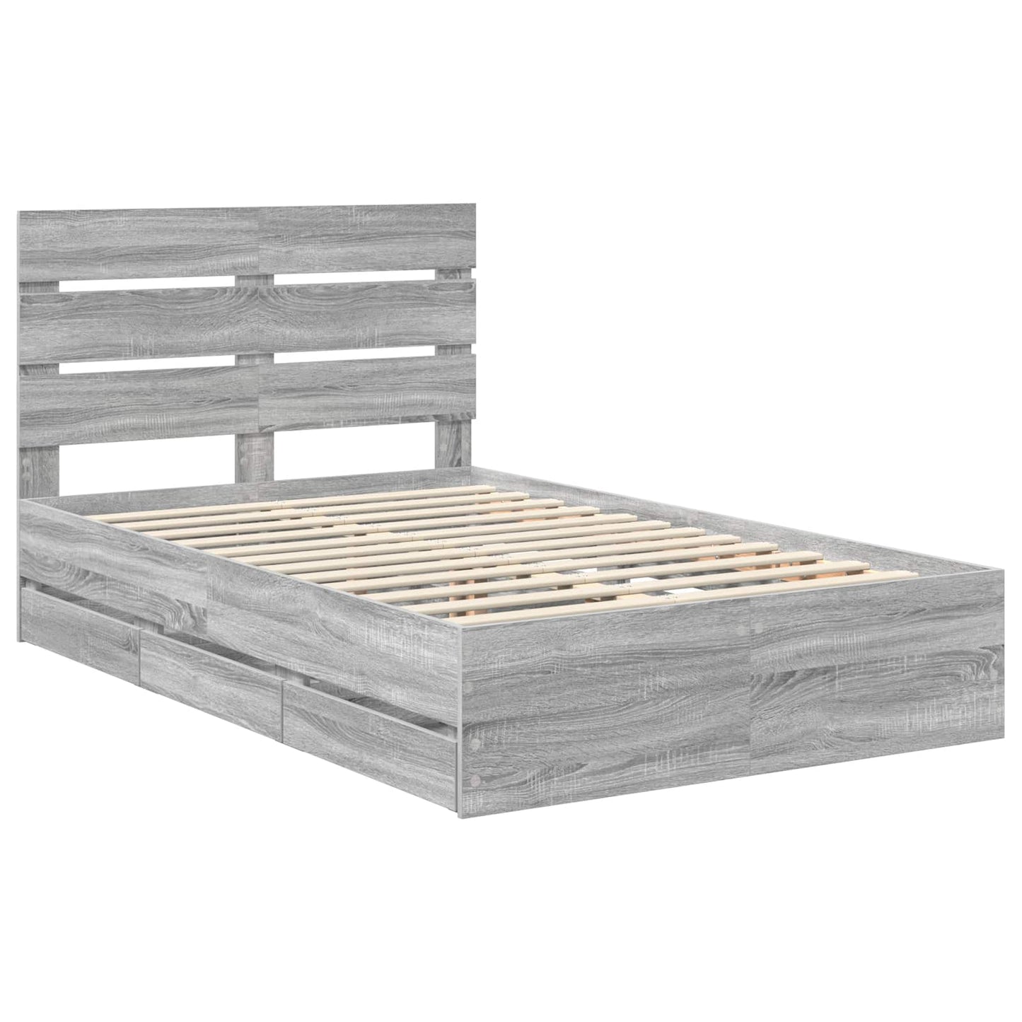 vidaXL Bed Frame with Drawer Grey Sonoma 120 x 190 cm Engineer Wood