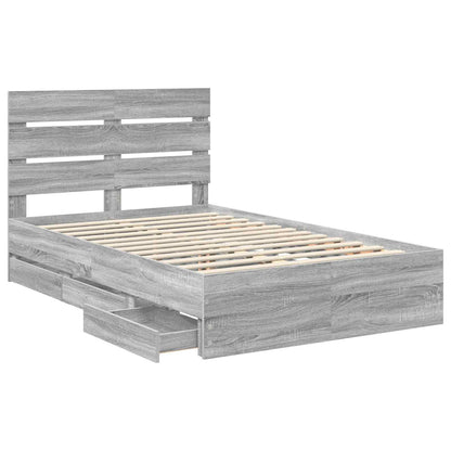 vidaXL Bed Frame with Drawer Grey Sonoma 120 x 190 cm Engineer Wood