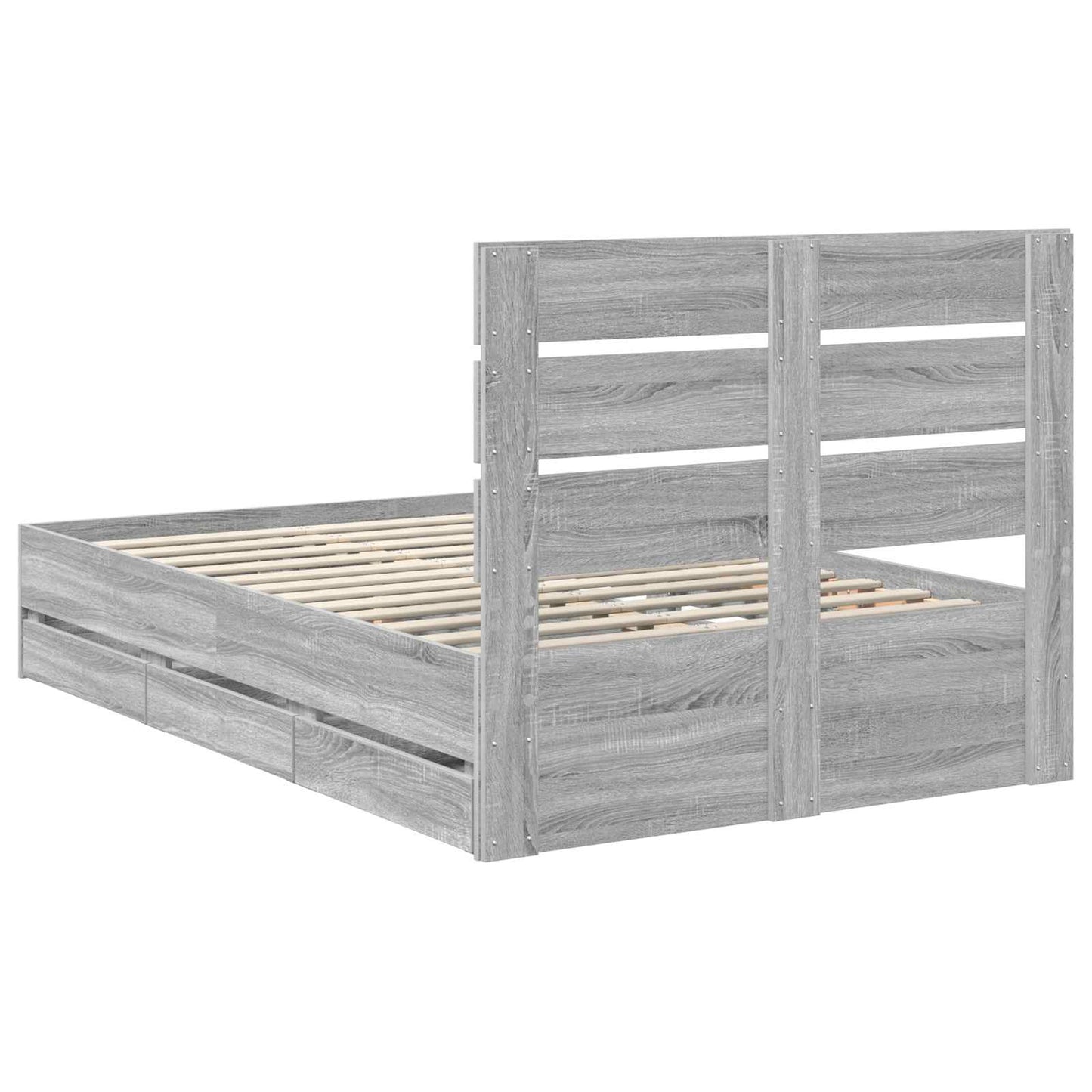 vidaXL Bed Frame with Drawer Grey Sonoma 120 x 190 cm Engineer Wood