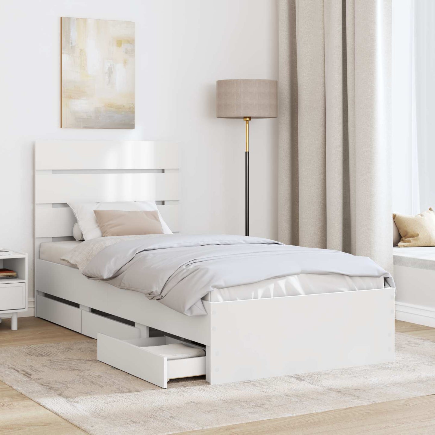 vidaXL Bed Frame with Drawer White 100 x 200 cm Engineer Wood