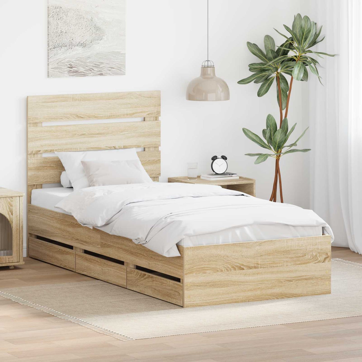 vidaXL Bed Frame with Drawer Sonoma Oak 100 x 200 cm Engineer Wood