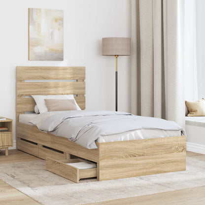 vidaXL Bed Frame with Drawer Sonoma Oak 100 x 200 cm Engineer Wood