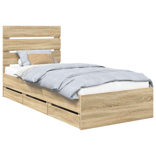 vidaXL Bed Frame with Drawer Sonoma Oak 100 x 200 cm Engineer Wood