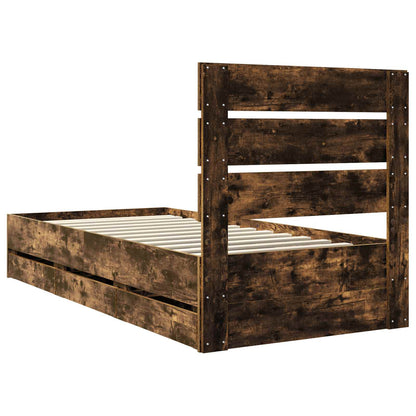 vidaXL Bed Frame with Drawer Smoked Oak 100 x 200 cm Engineer Wood
