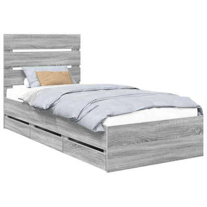 vidaXL Bed Frame with Drawer Grey Sonoma 100 x 200 cm Engineer Wood