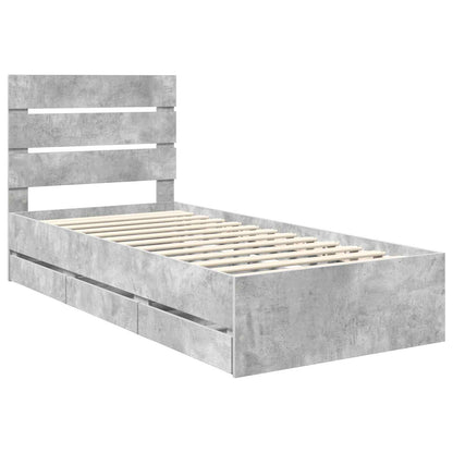 vidaXL Bed Frame with Drawer Concrete Grey 90 x 200 cm Engineer Wood
