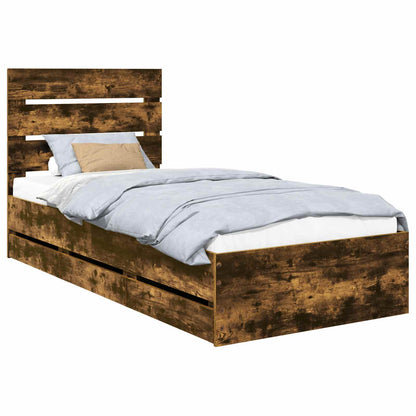 vidaXL Bed Frame with Drawer Smoked Oak 90 x 200 cm Engineer Wood