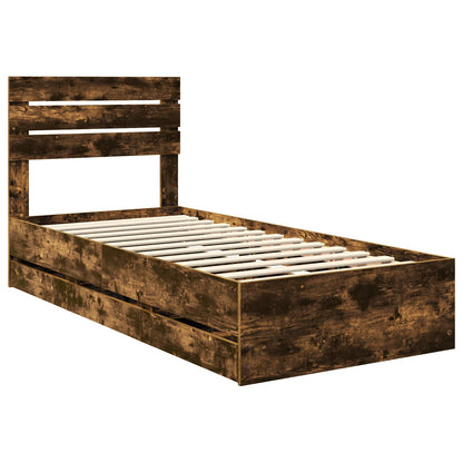 vidaXL Bed Frame with Drawer Smoked Oak 90 x 200 cm Engineer Wood
