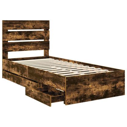 vidaXL Bed Frame with Drawer Smoked Oak 90 x 200 cm Engineer Wood