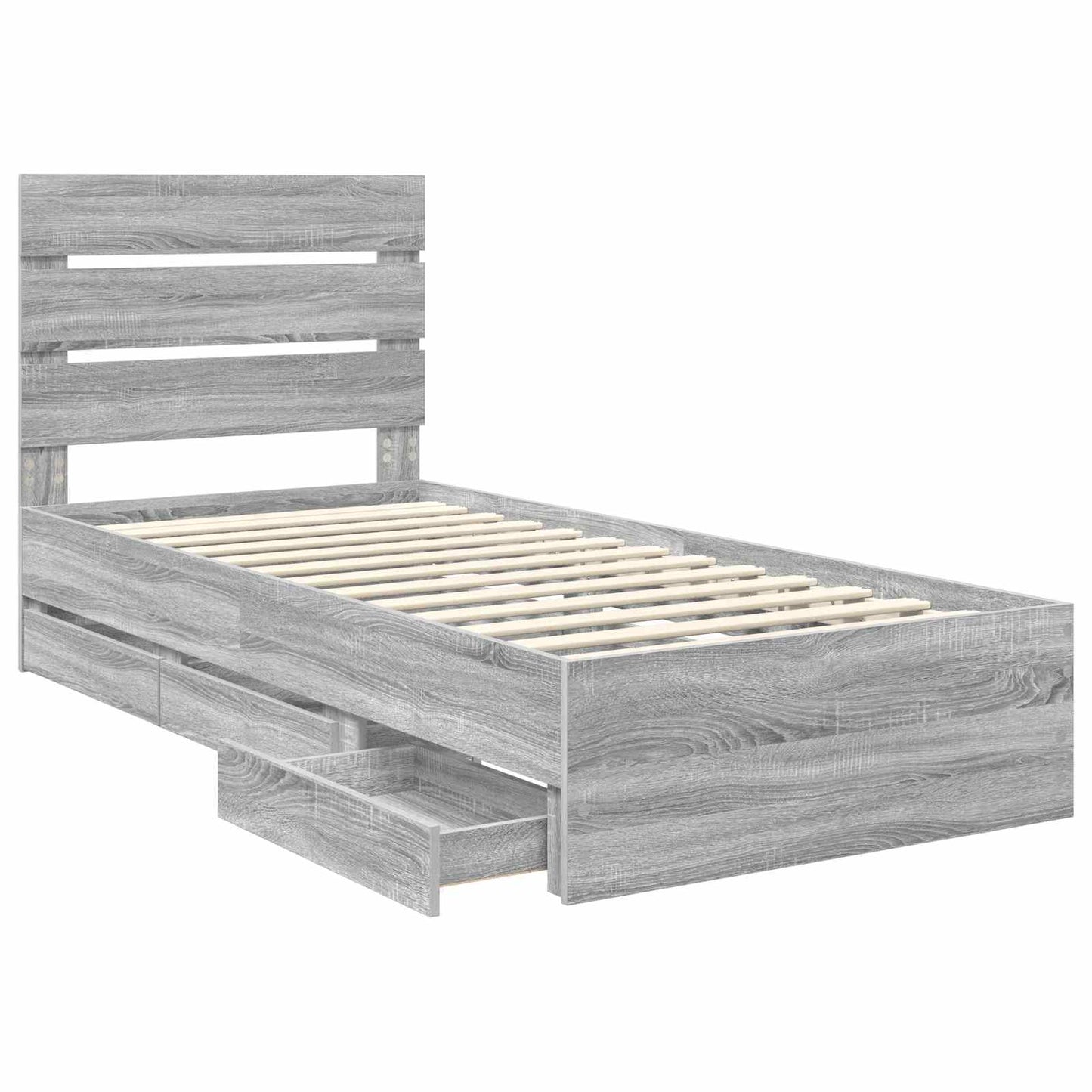 vidaXL Bed Frame with Drawer Grey Sonoma 90 x 200 cm Engineer Wood