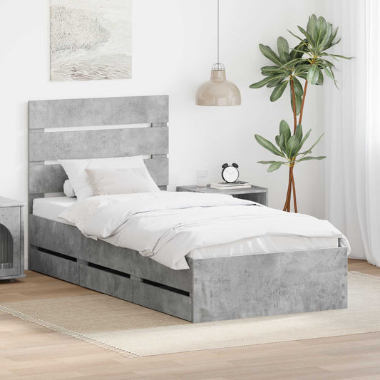 vidaXL Bed Frame with Drawer Concrete Grey 90 x 190 cm Engineer Wood