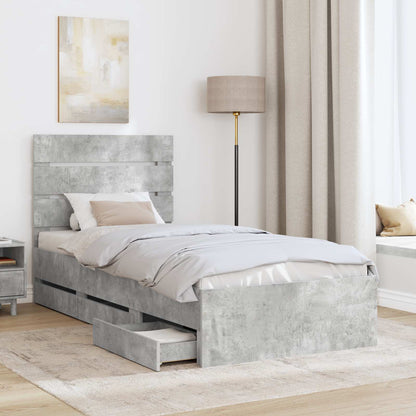 vidaXL Bed Frame with Drawer Concrete Grey 90 x 190 cm Engineer Wood