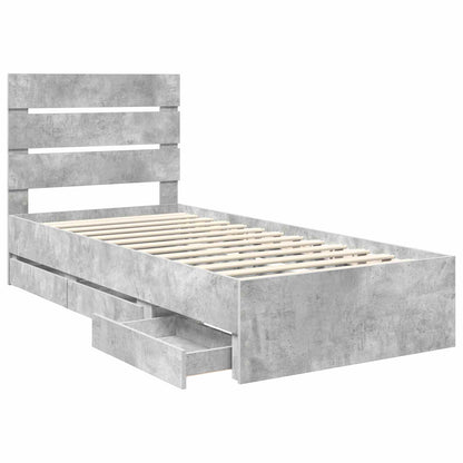 vidaXL Bed Frame with Drawer Concrete Grey 90 x 190 cm Engineer Wood