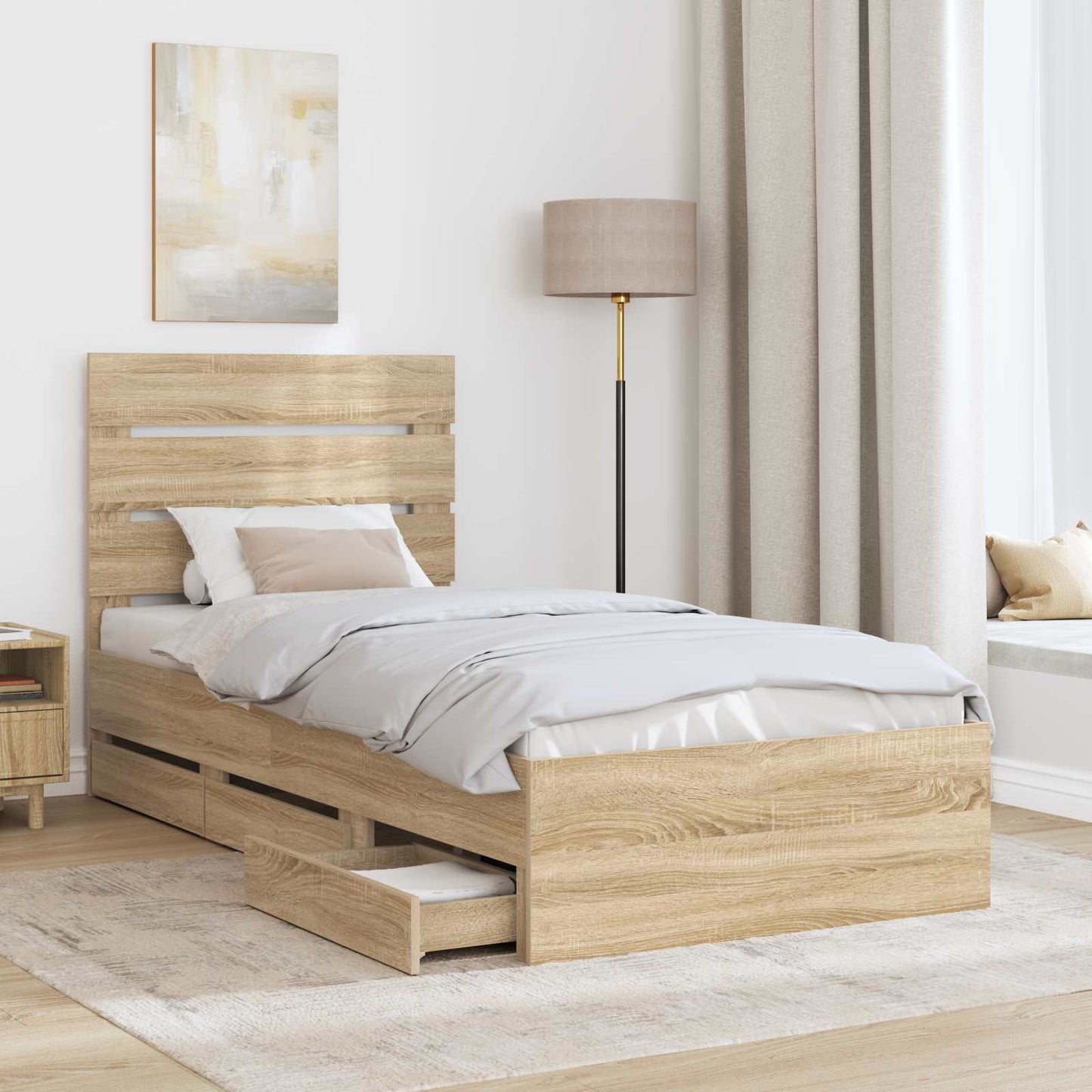 vidaXL Bed Frame with Drawer Sonoma Oak 75 x 190 cm Engineer Wood