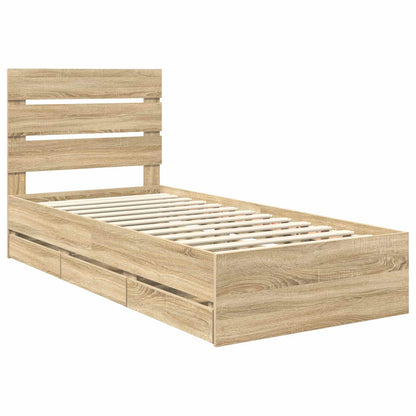 vidaXL Bed Frame with Drawer Sonoma Oak 75 x 190 cm Engineer Wood
