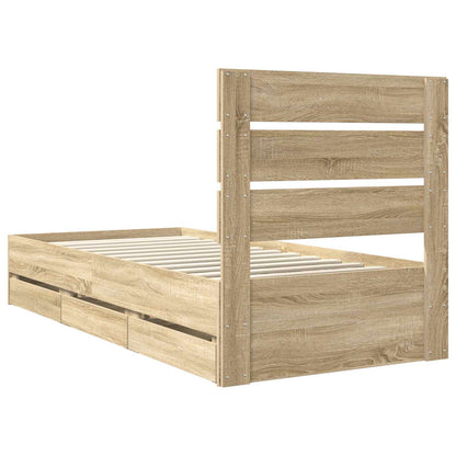vidaXL Bed Frame with Drawer Sonoma Oak 75 x 190 cm Engineer Wood