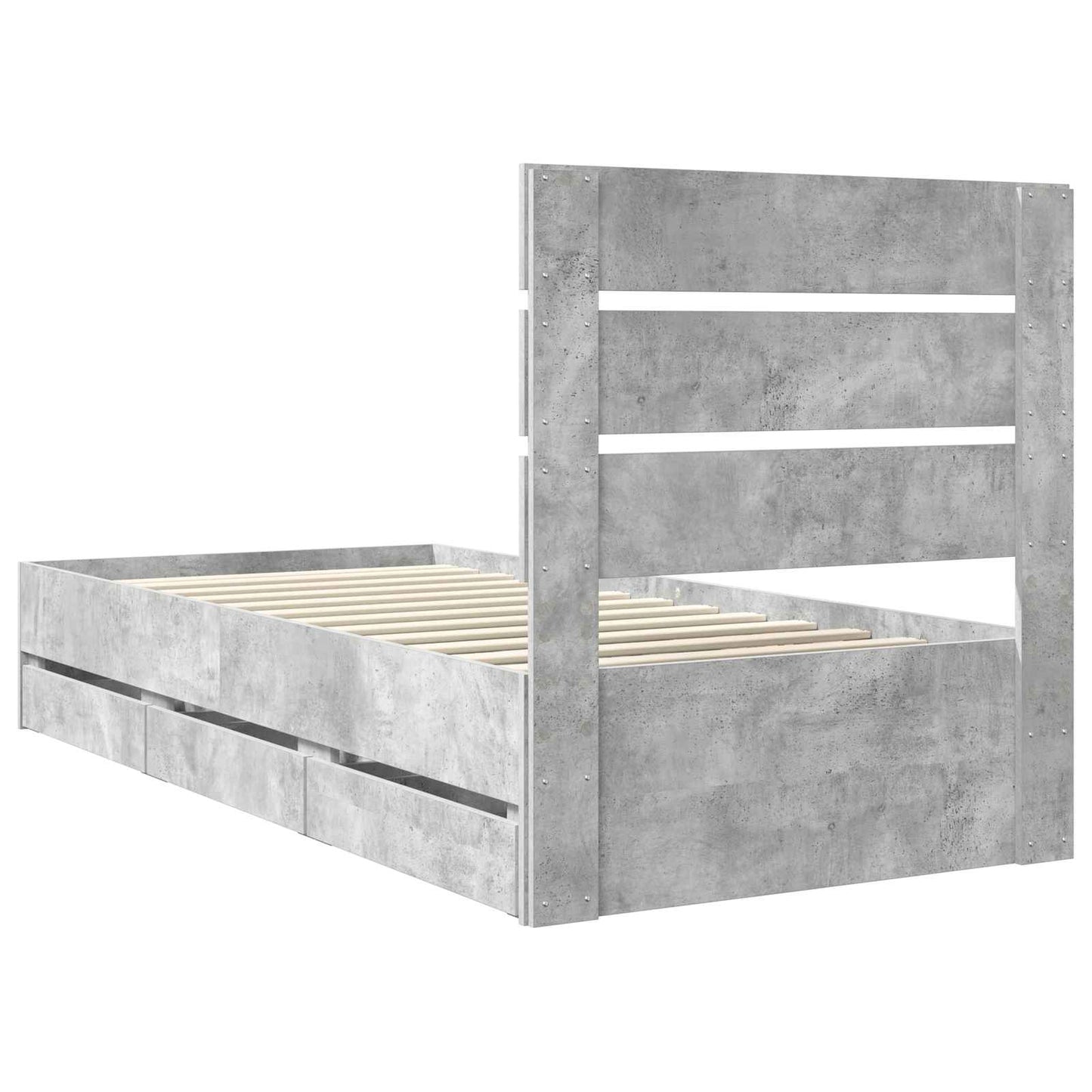 vidaXL Bed Frame with Drawer Concrete Grey 75 x 190 cm Engineer Wood
