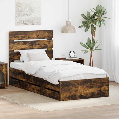 vidaXL Bed Frame with Drawer Smoked Oak 75 x 190 cm Engineer Wood