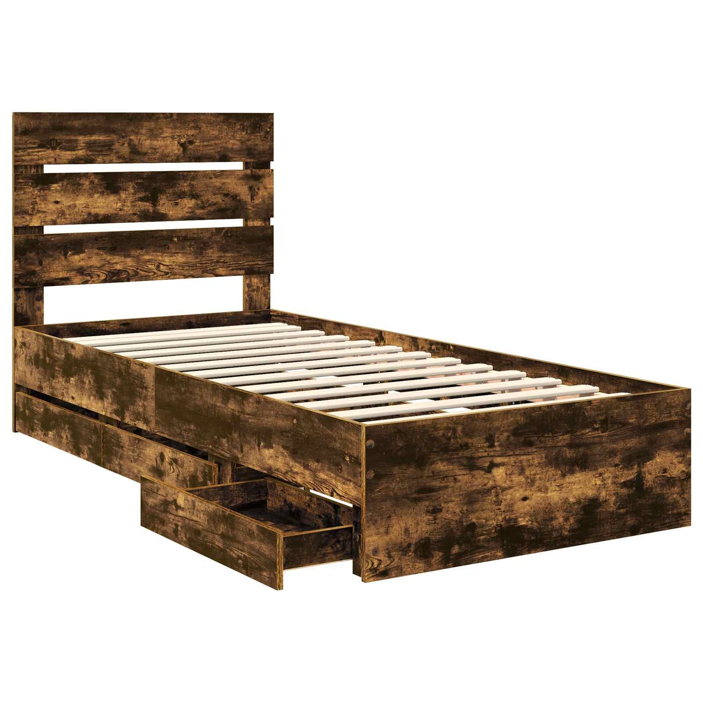 vidaXL Bed Frame with Drawer Smoked Oak 75 x 190 cm Engineer Wood