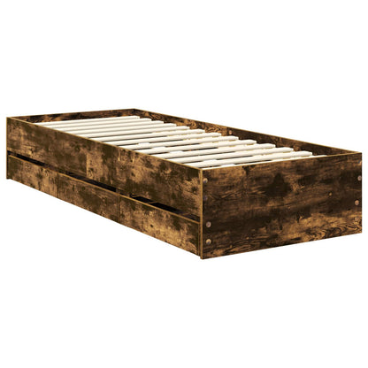 vidaXL Bed Frame with Drawer Smoked Oak 75 x 190 cm Engineer Wood