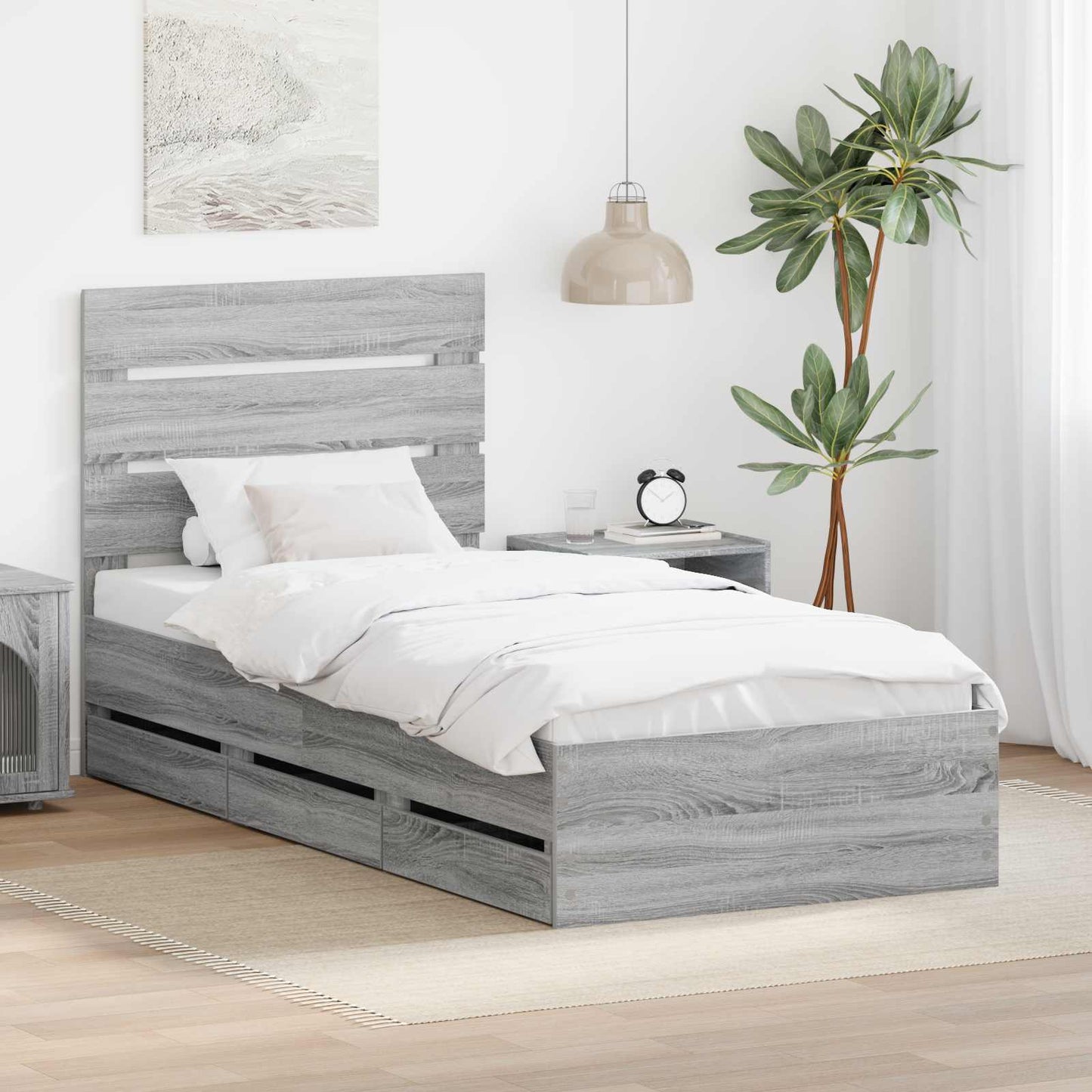 vidaXL Bed Frame with Drawer Grey Sonoma 75 x 190 cm Engineer Wood