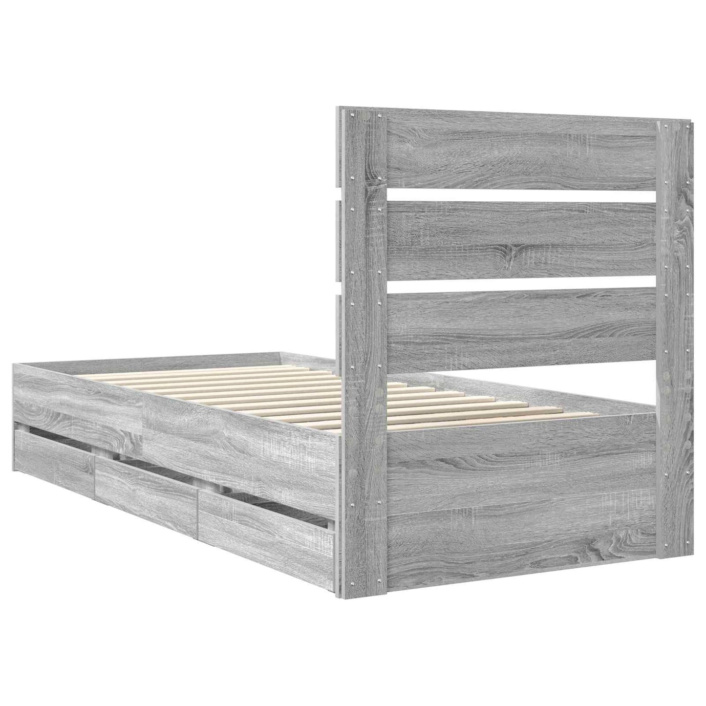 vidaXL Bed Frame with Drawer Grey Sonoma 75 x 190 cm Engineer Wood