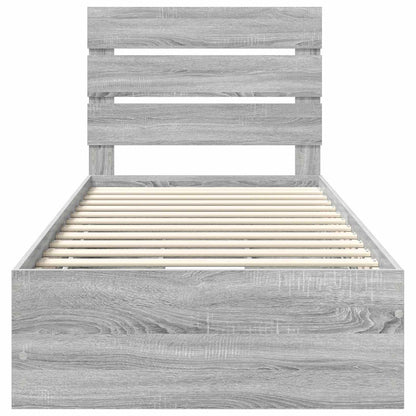 vidaXL Bed Frame with Drawer Grey Sonoma 75 x 190 cm Engineer Wood