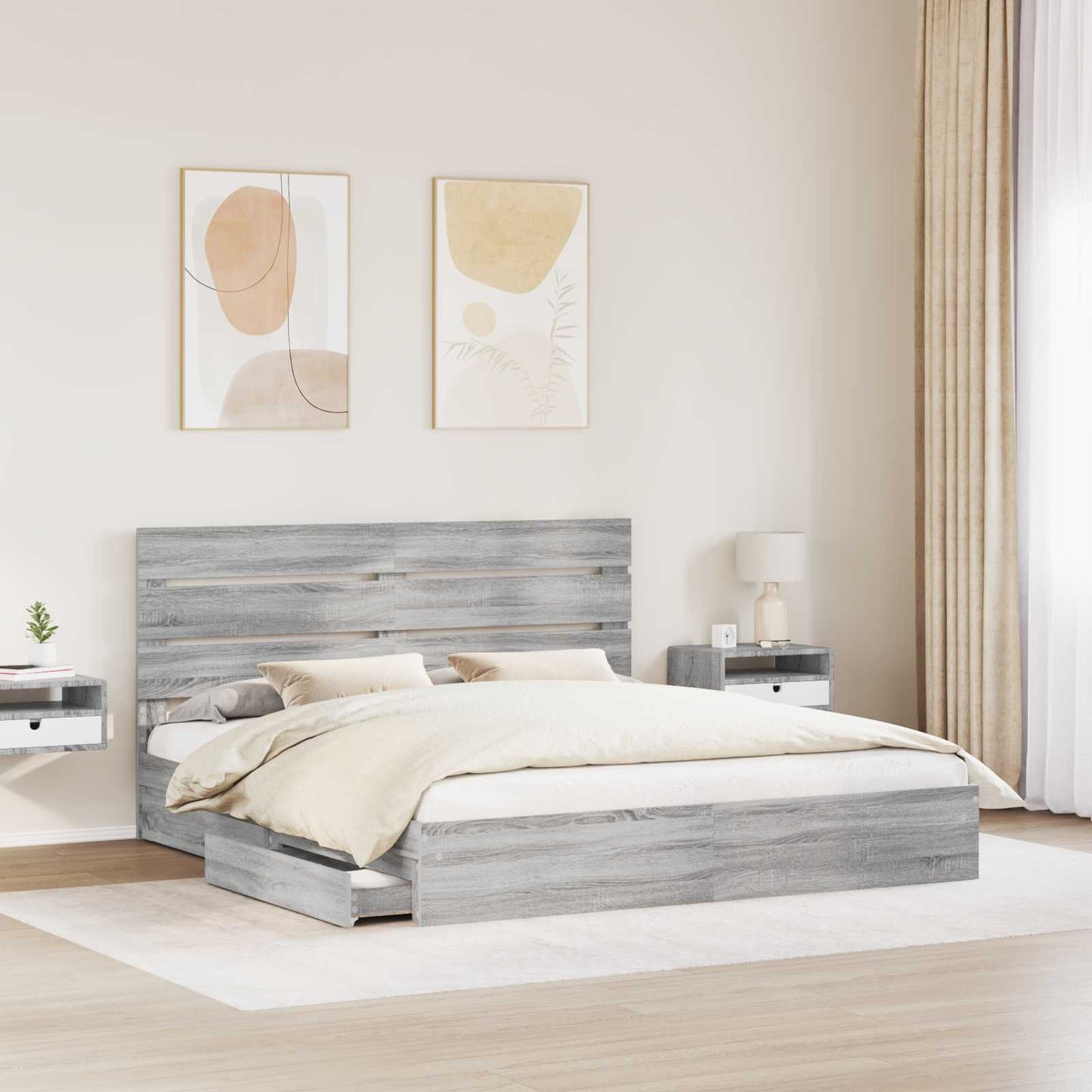 vidaXL Storage Bed Grey Sonoma 200 x 200 cm Engineered Wood