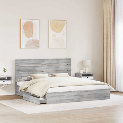 vidaXL Storage Bed Grey Sonoma 200 x 200 cm Engineered Wood