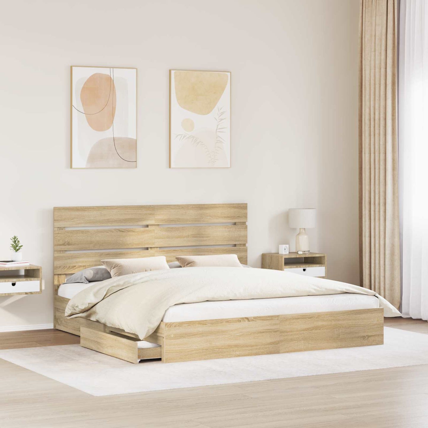 vidaXL Storage Bed with Drawer Sonoma Oak 180 x 200 cm Engineered Wood