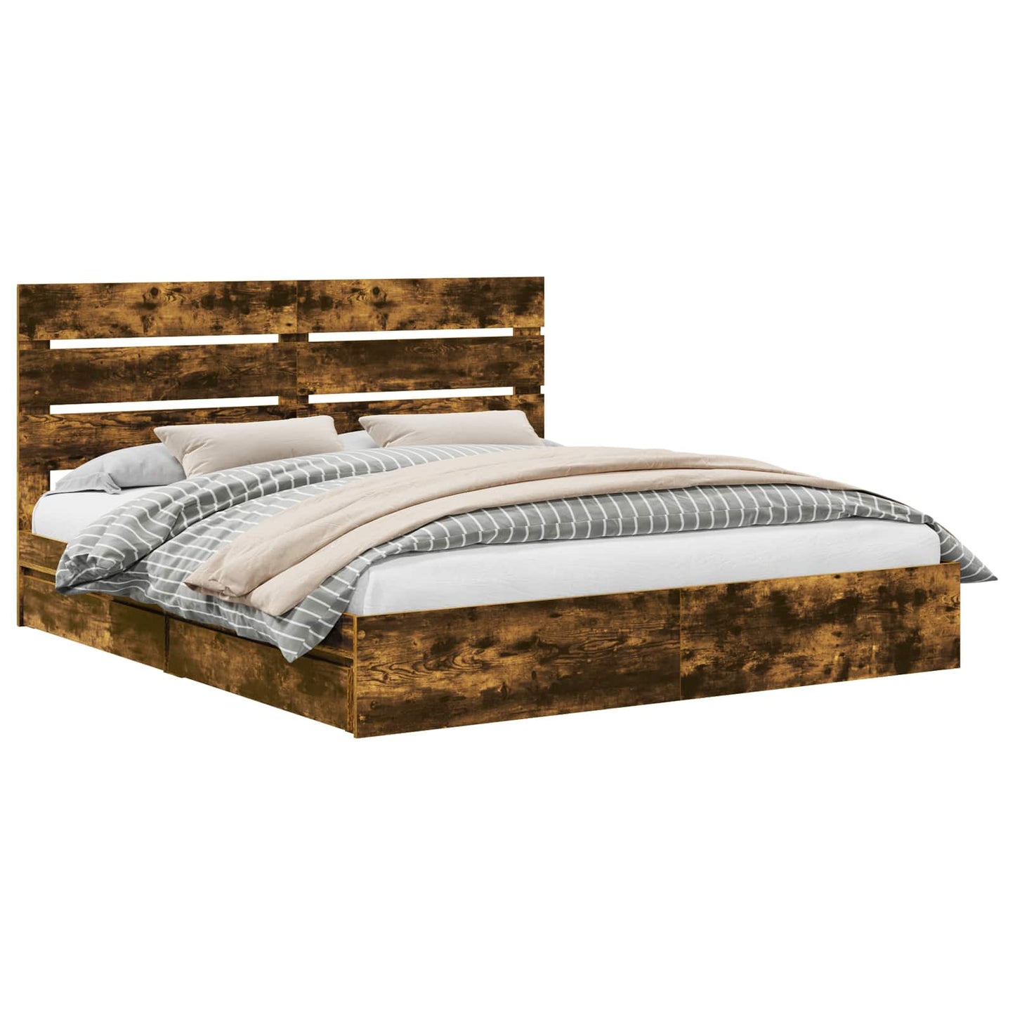 vidaXL Storage Bed with Drawer Smoked Oak 180 x 200 cm Engineered Wood