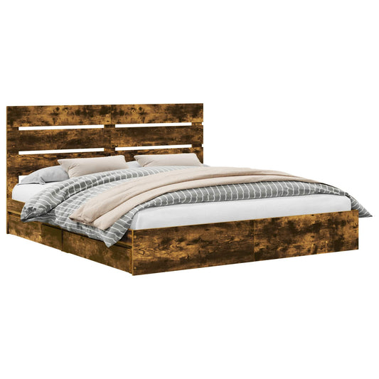 vidaXL Storage Bed with Drawer Smoked Oak 180 x 200 cm Engineered Wood